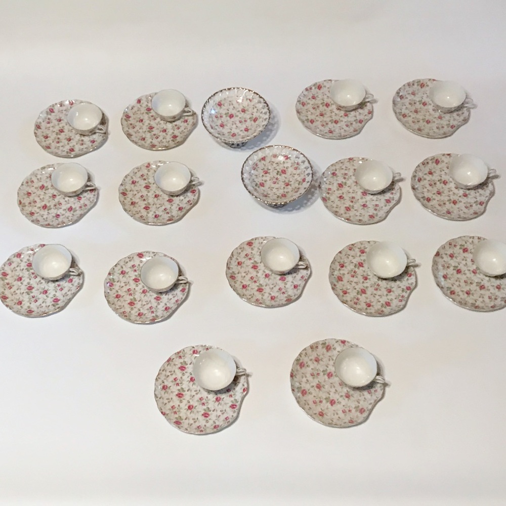 7 vintage Lefton  Rose Chintz snack sets + compote - Picture 3 of 8